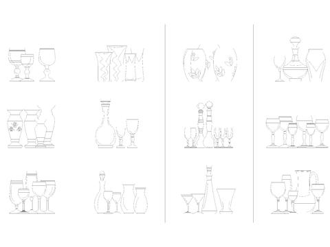  各种茶杯酒杯立面 