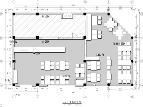  200㎡现代餐馆cad平面图 