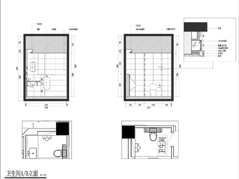  现代卫生间cad施工图 