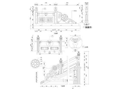  中式栏杆cad立面图 