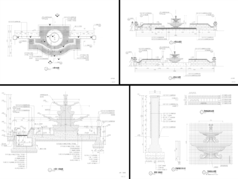  10组欧式流水水景、水钵水景cad大样图 