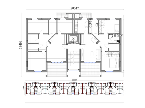  257m²单层公寓住宅户型cad平面图 