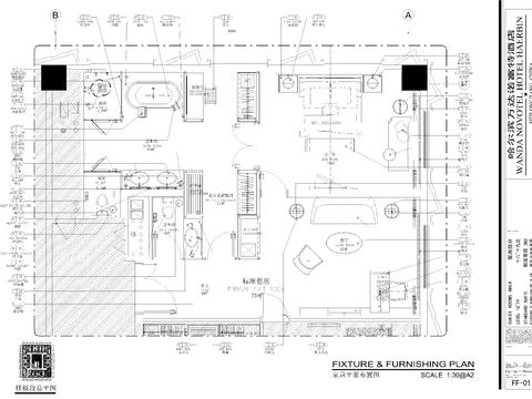  萬達酒店標準套房cad施工圖 
