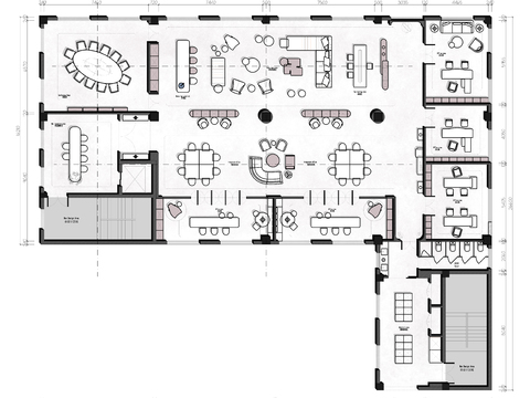  607㎡办公大平层cad平面图 