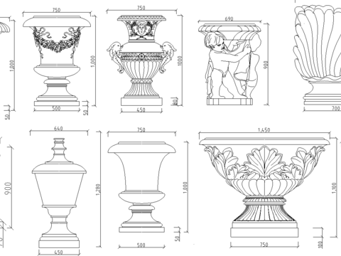  花盆造型喷泉节点大样 