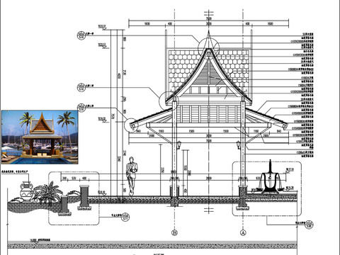  泰式景亭详图 平面图大样图 剖面图 
