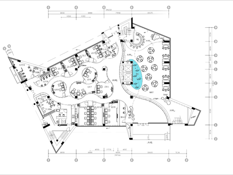  异形足浴SPA会所cad平面图 