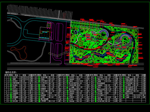  植物园绿化cad平面图 