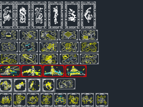  雕花装饰画山水画cad图库 