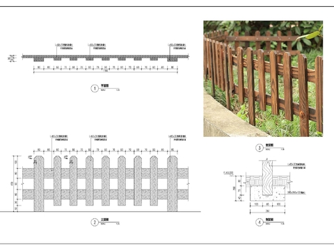  木栅栏cad大样图 