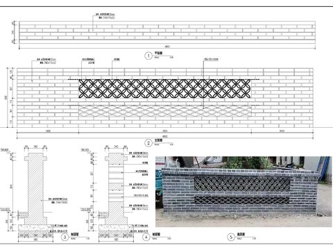  青砖矮墙cad大样图 