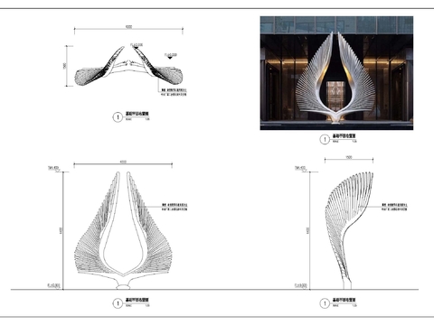  翅膀雕塑cad详图 