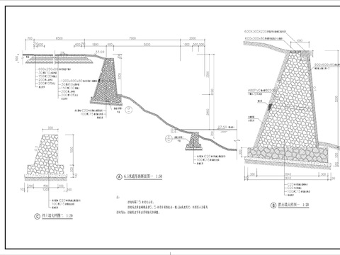  美丽乡村-乡村振兴项目毛石挡土墙CAD施工图 