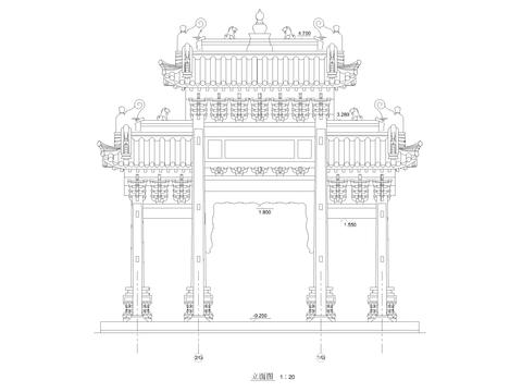  中式牌坊正立面圖 