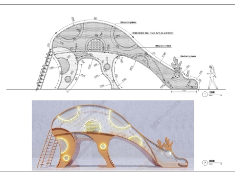  儿童主题滑梯cad大样图 