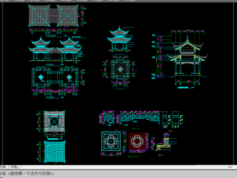  中式古建八角亭六角亭节点大样 