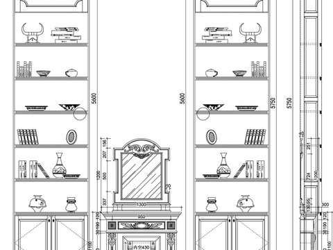  装饰柜 书柜设计素材CAD图库 