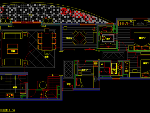  名园集团装修样板房CAD施工图 