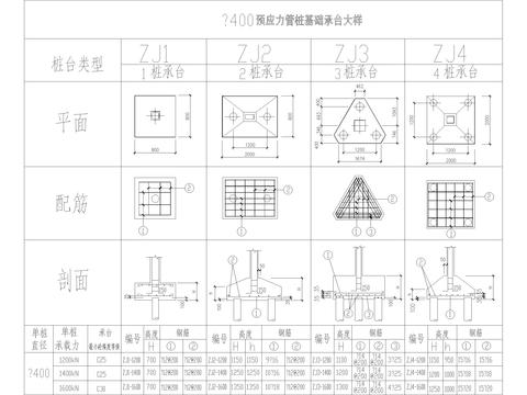 400500预应力管桩基础承台CAD节点大样 