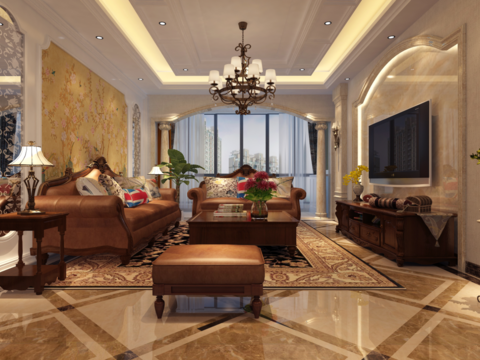  金色港湾美式客餐厅卧室CAD施工图 