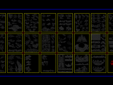  中式元素祥云纹山海纹海浪纹设计cad施工图 