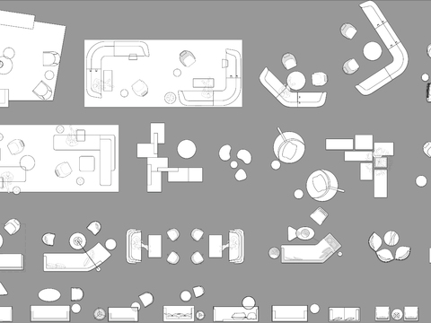  办公空间沙发组合模块cad图库 