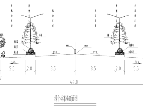  道路綠化標(biāo)準(zhǔn)平面及橫斷面圖 