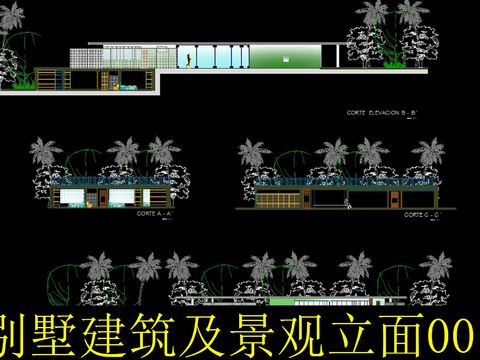  别墅建筑及景观立面cad图库 