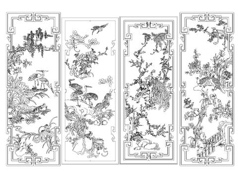  中式花纹刻雕cad图库 