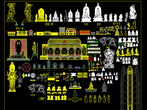  佛像观音须弥座雕塑cad图库 