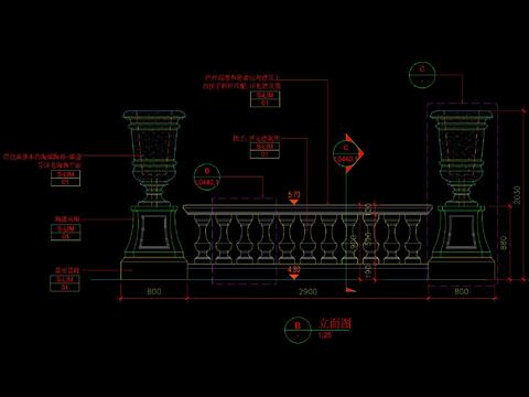  法式花钵栏杆CAD施工图 