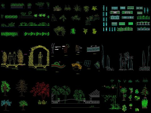  公园小景CAD图纸集合 