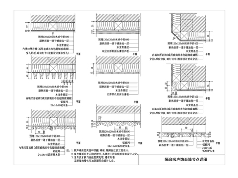  隔音吸声饰面墙cad节点详图 