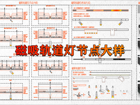  磁吸灯四种安装方式节点大样图 
