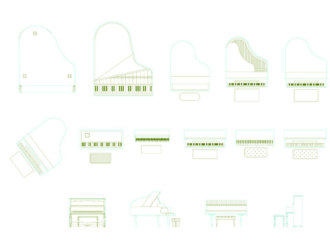  钢琴模块CAD图库 