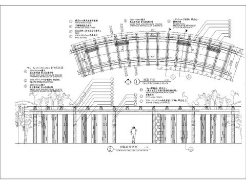  木质弧形廊架细部节点大样 