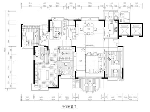  四室二厅三卫大平层CAD施工图 