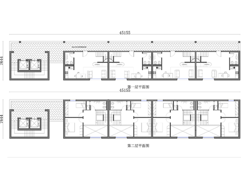  690m²两层走廊公寓cad平面图 