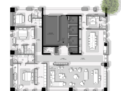  451㎡超级大平层设计方案cad平面图 