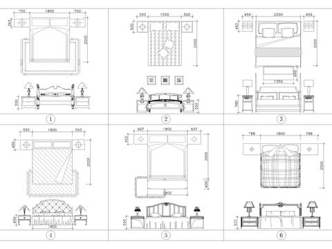  带尺寸美式古典床具合集cad图库 