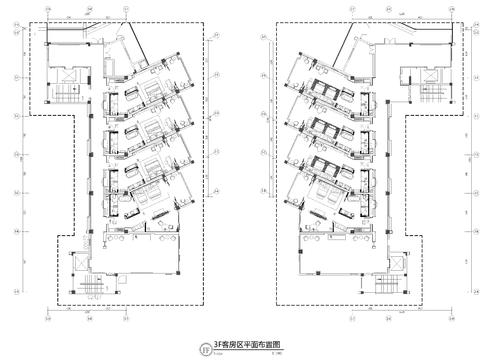  酒店设计客房层cad平面图 