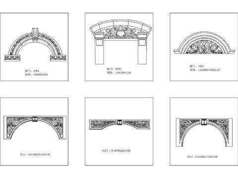  欧式雕花垭口cad图库 