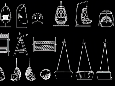  户外长椅吊椅CAD图库 