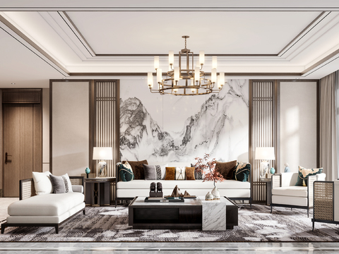  新中式客厅cad施工图 