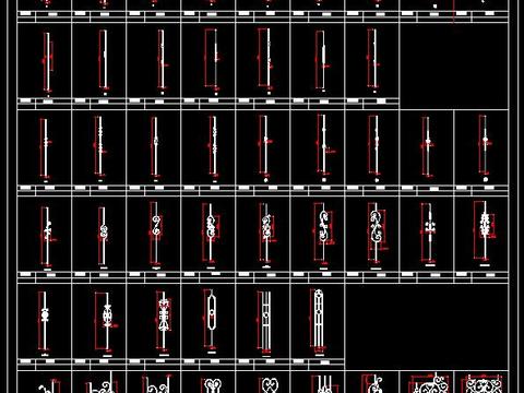  欧式铁艺栏杆柱型CAD图库 