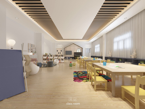  现代幼儿园CAD施工图 效果图 