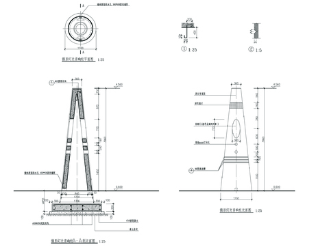  锥形灯光音响柱cad详图 