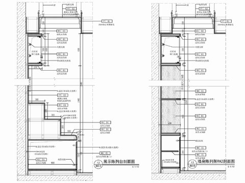  零售店铺展示陈列台及墙身陈列架货架节点大样图 