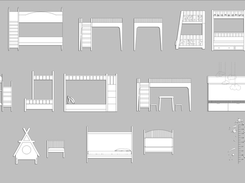  儿童床上下床婴儿床平立面CAD图库 