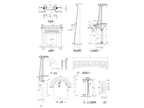  中式古建门cad大样图 